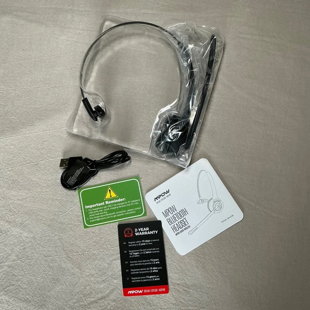 Mpow Bluetooth Headset BH453B Wireless Over Head Office Earpiece with Mic Black